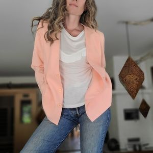 Vintage 80s Pink Linen Blazer w/ Shoulder Pads